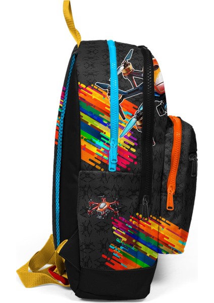 Kids Siyah Drone Pilot Desenli Dört Bölmeli Okul Sırt Çantası 23780 fırsatları