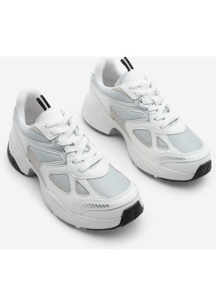 Kadın Sneaker Kalın Taban Bağcıklı File Detaylı Spor Ayakkabı Yuvez Beyaz indirimleri