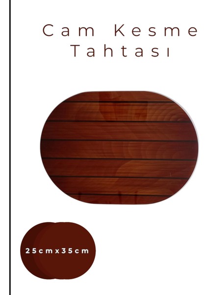 Cam Kesme Tahtası* Mutfak Tahtası Oval 25X35CM Parke Ahşap Görünümlü