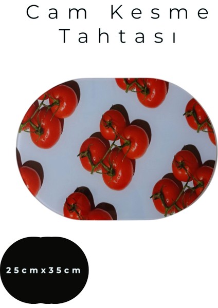 Cam Kesme Tahtası* Mutfak Tahtası Oval 25X35CM Domates Görünümlü