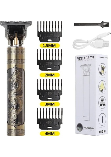 Ejderha Stili Vintage T9 Saç Kesme Makinesi Akülü Saç Kesici Fg Makinesi Sakal Kesme Saç Erkekler Için Şarj Edilebilir Elektrikli Tıraş Makinesi (Yurt Dışından)