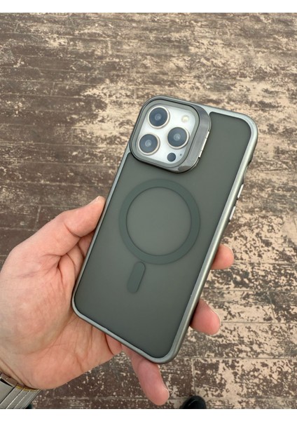 Apple iPhone 16 Pro Max Titanyum King Magsafe Kamerası Camlı ve Standlı Telefon Kılıfı