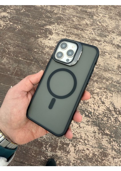 Apple iPhone 16 Plus Siyah King Magsafe Kamerası Camlı ve Standlı Telefon Kılıfı