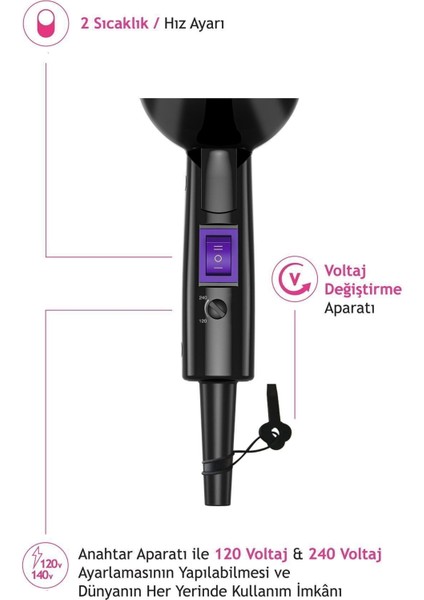 Taşınabilir Al 885 Katlanılabilir Mini Saç Kurutma Makinesi-Seyahat Tipi