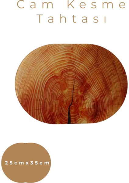 Cam Kesme Tahtası* Mutfak Tahtası Oval 25X35CM Ahşap Görünümlü