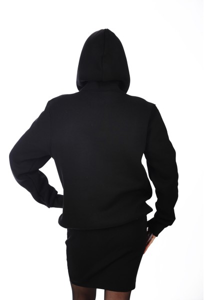 Unisex Siyah Kapüşonlu Kanguru Cepli Soğuğa Dayanıklı Spor Sweatshirt fırsatları