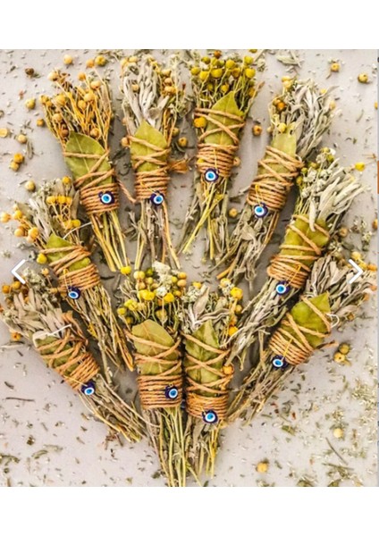 10 Adet Nazar Bereket ve Arınma Için Doğal Demet Tütsü Nazar Boncuklu Defne Adaçayı Üzerlik Otu