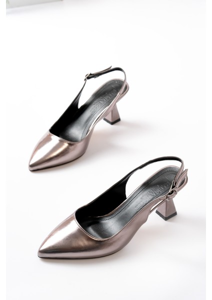Kadın Arkası Açık Stiletto Ayakkabı Şampanya Topuk