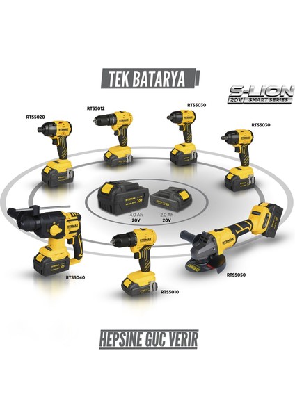 RTS5010 Şarjlı Matkap Kömürsüz 54 Nm 2x2 Ah 20V Çift Akü S-Lion - Akü Dahil