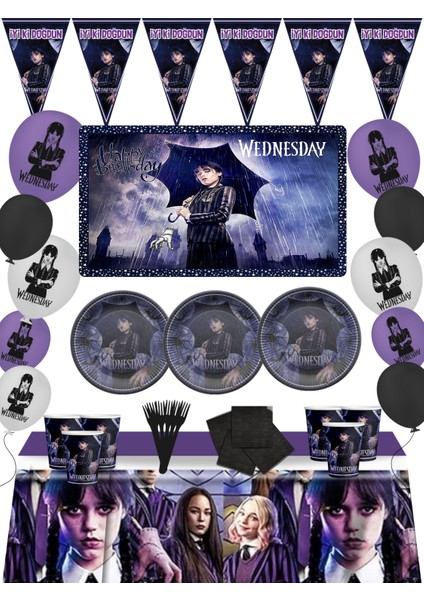 Wednesday Addams Afişli 32 Kişilik Doğum Günü Parti Malzemeleri Süsleri Seti