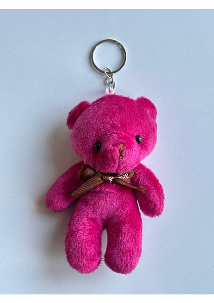 Özel Tasarım Pembe Fiyonklu Peluş Ayıcık Anahtarlık