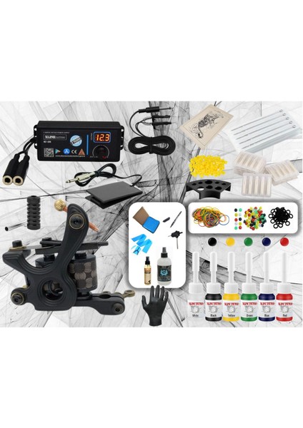 XL-3499 Black-Whıte Dijital Adaptörülü Tattoo Dövme Makinası Seti Profesyonel