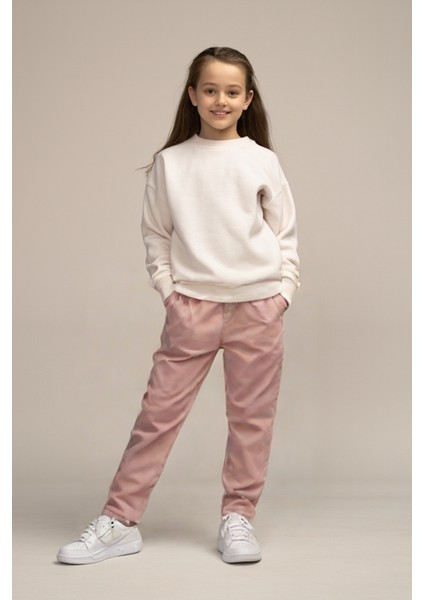 Kız Çocuk Düz Paça Cepli Rahat Kesim Pembe Pantolon