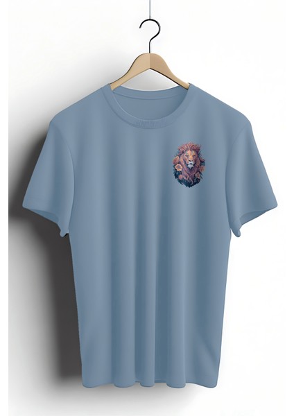 Unisex T-Shirt, Animals, Aslan Tasarım Baskılı, Regular, Royal Mavi T-Shirt NO:00318