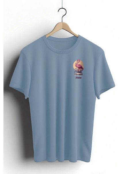 Unisex T-Shirt, Animals, Retro Kuğu Tasarım Baskılı, Regular, %100 Pamuk, Açıkmavi T-Shirt No: 00535