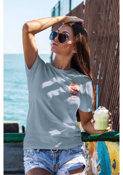 Unisex T-Shirt, Animals, Retro Kuğu Tasarım Baskılı, Regular, %100 Pamuk, Açıkmavi T-Shirt No: 00535 fiyatları