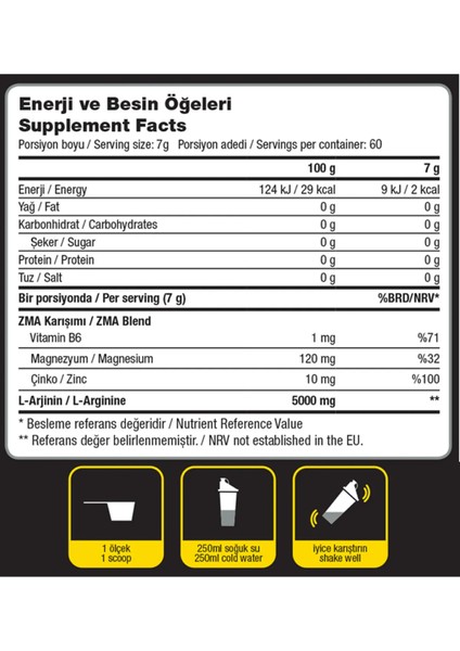 Arginine Zma - 420 G - 60 Servis Yeşil Elma Aromalı