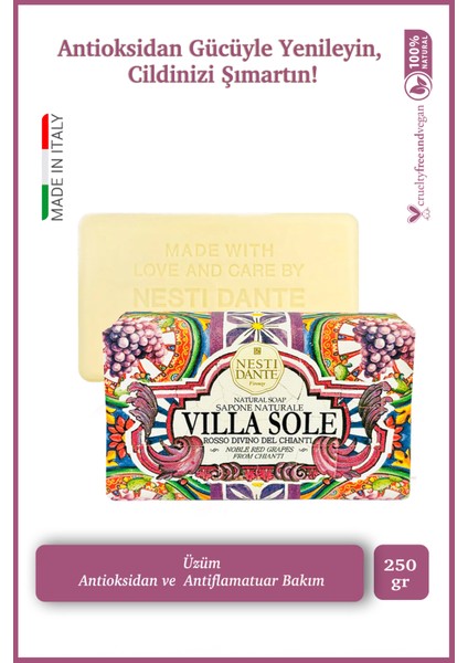 Villa Sole Rosso Divino Del Chianti Katı Sabun 250gr | Antiflamatuar Ve Antioksidan | Üzüm Özü