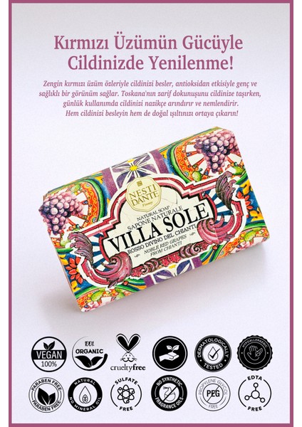 Villa Sole Rosso Divino Del Chianti Katı Sabun 250gr | Antiflamatuar Ve Antioksidan | Üzüm Özü fiyatları