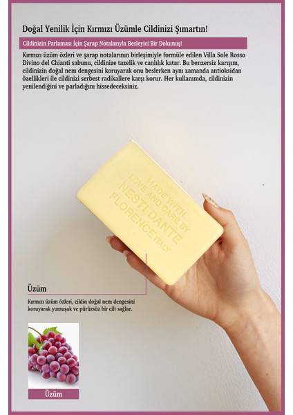 Villa Sole Rosso Divino Del Chianti Katı Sabun 250gr | Antiflamatuar Ve Antioksidan | Üzüm Özü modelleri