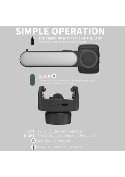 L09 Profesyonel Işıklı Gimbal Öz Çekim Telefon Sabitleyici Video Çekimi Siyah fırsatları