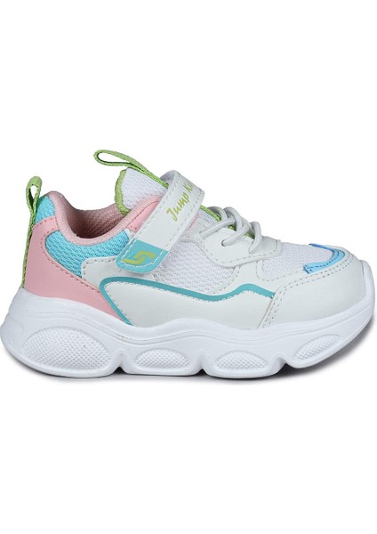 28122 Cırtlı Beyaz - Pembe Kız Çocuk Sneaker Günlük Spor Ayakkabı