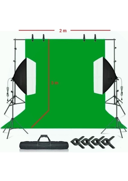 Chromakey Green Screen Greenbox Yeşil Fon Perde Çekim Seti (2X3M)