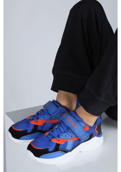 29189 Saks Mavi - Turuncu Üniseks Çocuk Sneaker Günlük Spor Ayakkabı