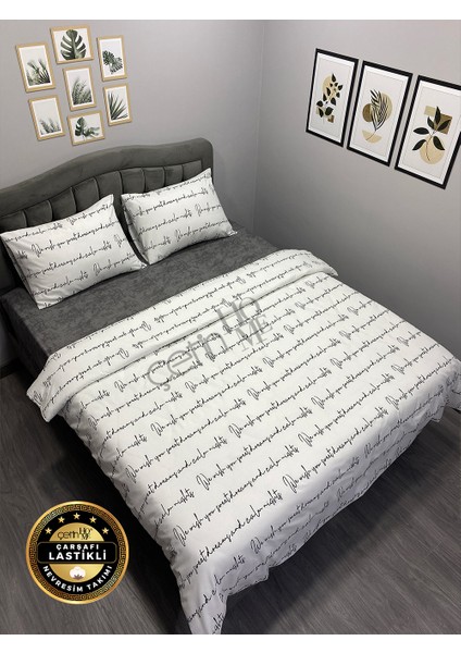 Çetinhome Çarşafı Lastikli Çift Kişilik Nevresim Takımı Latin Beyaz