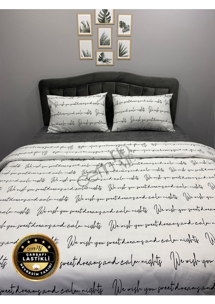 Çetinhome Çarşafı Lastikli Çift Kişilik Nevresim Takımı Latin Beyaz