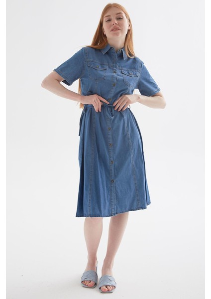 Denim Elbise Mavi