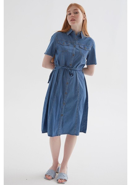 Denim Elbise Mavi