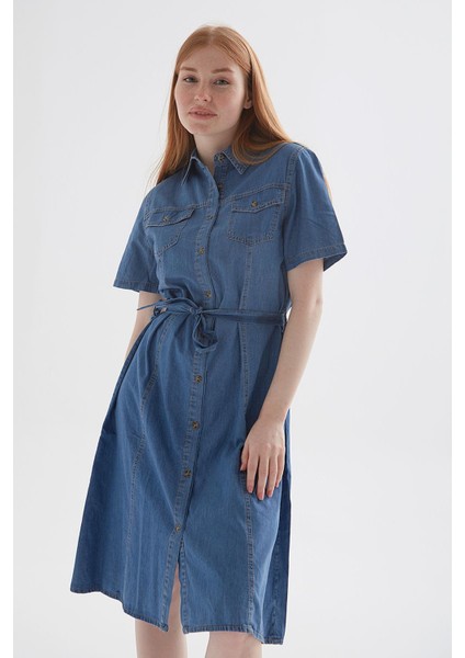 Denim Elbise Mavi