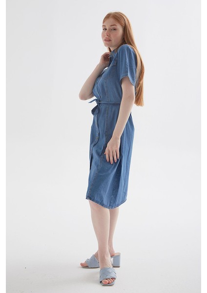 Denim Elbise Mavi