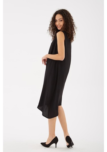 Kolsuz Viskon Elbise Siyah modelleri