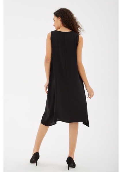 Kolsuz Viskon Elbise Siyah fırsatları