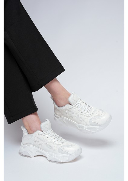 Kadın Sneaker Kalın Taban Bağcıklı Spor Ayakkabı Pizen Beyaz fırsatları