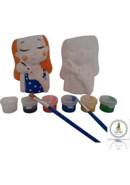 Alçı Boyama Seti- 1 Adet Kız Sukulent Saksı-aktivite-çocuk Gelişim-sanat-hediye-okul-eğitici-hobi