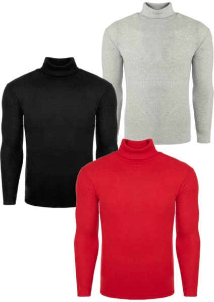 3'lü Paket Erkek Boğazlı Balıkçı Triko Kazak