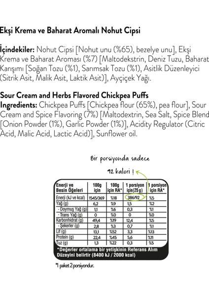 Ekşi Krema ve Baharat Aromalı Nohut Cips Seti 6 Adet