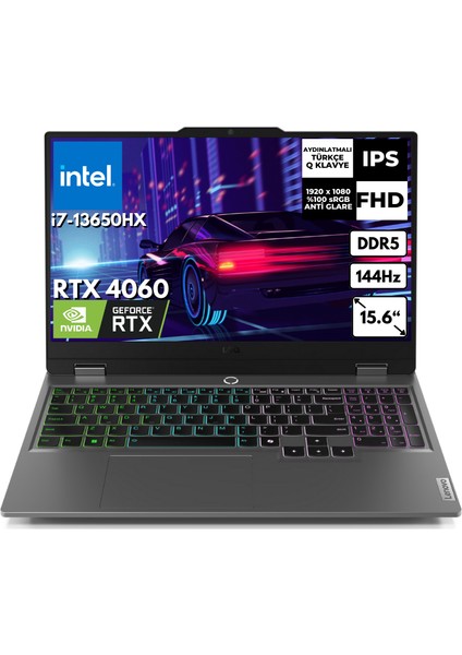 Loq 15IRX9 I7-13650HX 32-Gbddr5 2 Tbssd 8gb RTX4060(115W) 15.6" Fhd 144Hz Freedos Gaming Notebook 83DV011HTR AR11