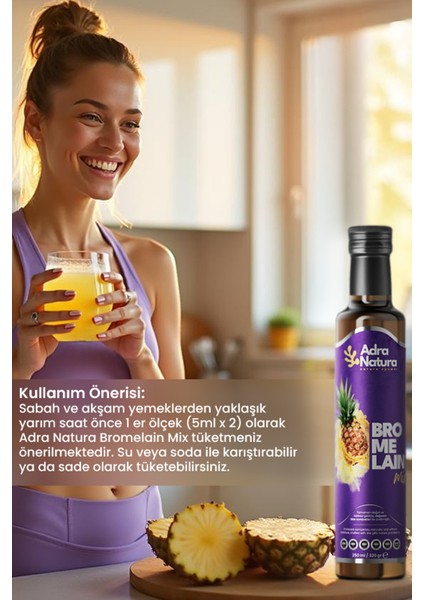Bromelain Blend-Bromelain, Koenzim Q10 ve L-Karnitin'li Mix, Ananas Özlü Detox Karışımı Şurubu