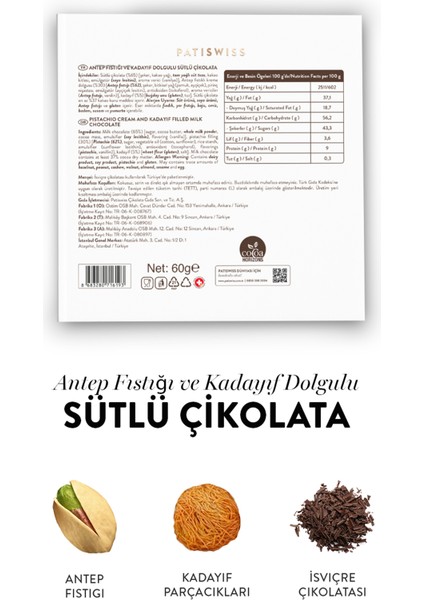Juva Antep Fıstığı ve Kadayıflı Dubai Çikolatası 60g