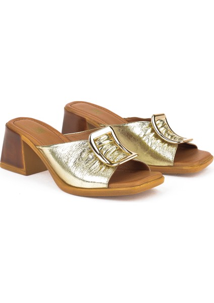 Kadın Deri Topuklu Terlik 151992Z19008 Altın fiyatları