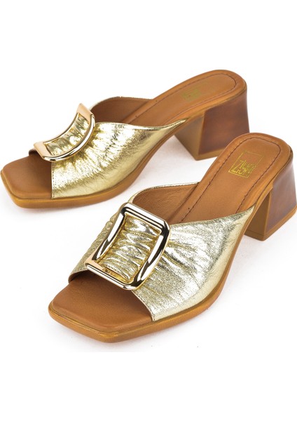 Kadın Deri Topuklu Terlik 151992Z19008 Altın indirimleri