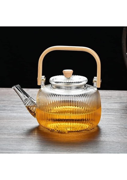Borosilikat Cam Bambu Kapaklı ve Bambu Saplı Bitki Çayı Demliği 1000 ml