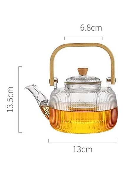 Borosilikat Cam Bambu Kapaklı ve Bambu Saplı Bitki Çayı Demliği 1000 ml
