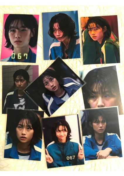 Squıd Game Temalı Fotoğraf Kağıdına Pvc Kaplama 9 Adet 6x8 cm Fotokart Kartpostal