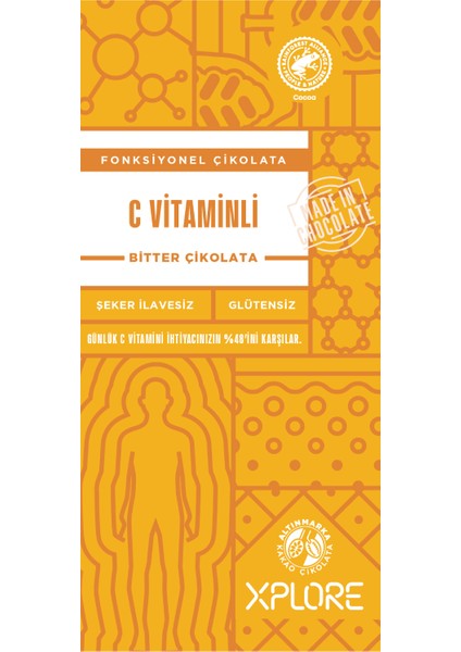 Şeker İlavesiz C Vitaminli Bitter Kuvertür Çikolata 200 gr