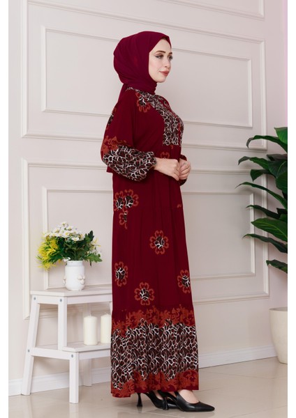 Leopar Desenli Robalı Viscon Elbise-Kırmızı fiyatları